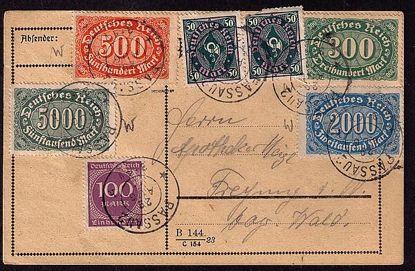  Germany 7 stamps on postcard  Passau2 Aug29 23 8,000M rate