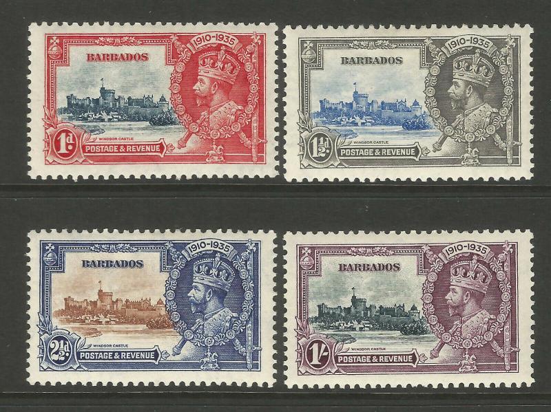 Barbados 1935 KGV Silver Jubilee Set Of Stamps Mint Never Hinged MNH 