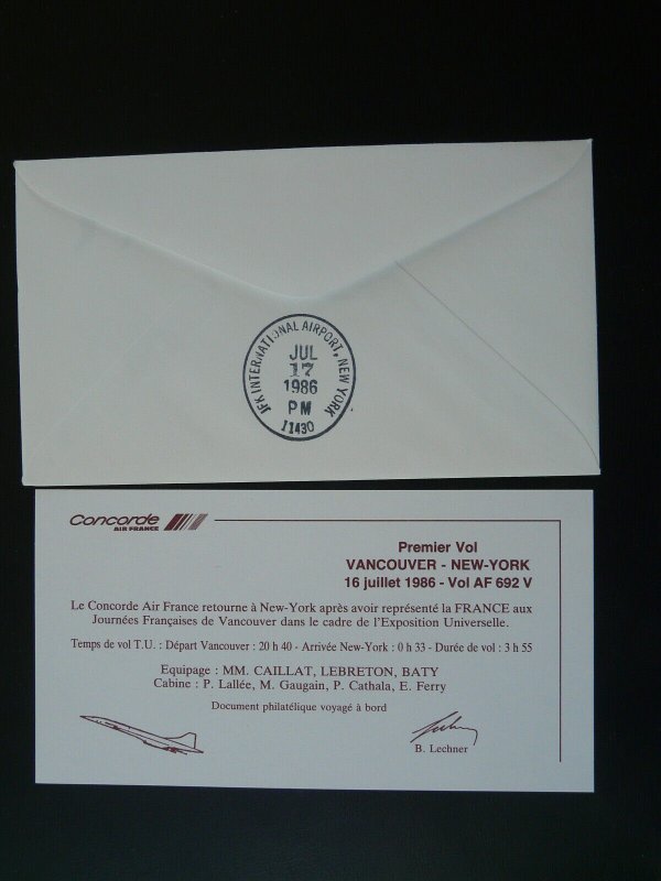 Concorde first flight Vancouver Canada to New York 1986 flown cover 101097