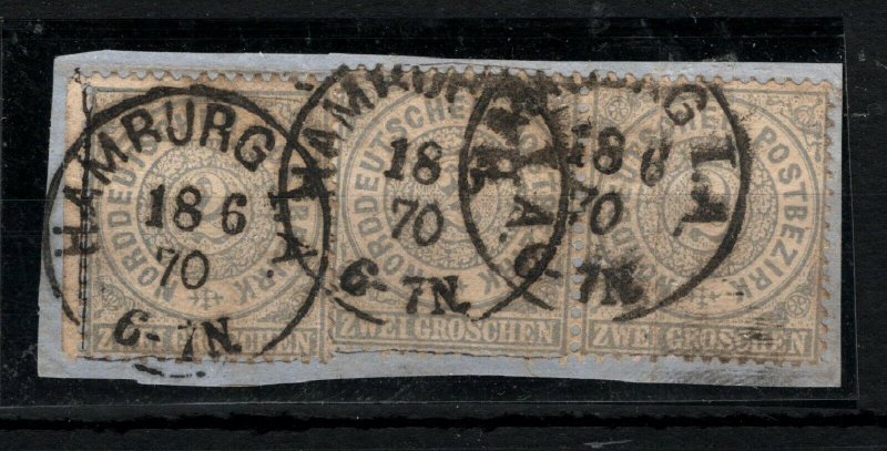 NORTH GERMANY Stamps 2g Strip Hamburg 1870 CDS Piece Used {samwells-covers}SS535