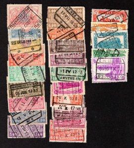 BELGIUM 25 DIFFERENT USED PARCEL POST / RAILWAY STAMPS