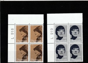 Denmark  Scott#  1050-1051  MNH Plate Blocks of 4  (1996 Famous Danish Women)