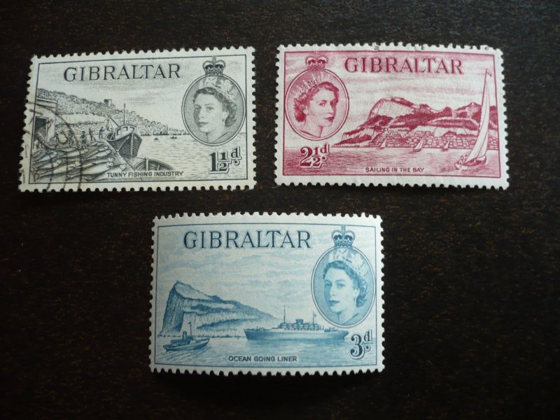 Stamps - Gibraltar - Scott#134,136,137- Used & Mint Never Hinged Set of 3 Stamps