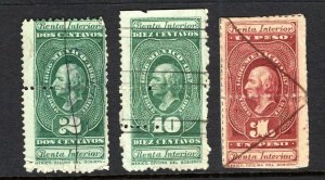 MEXICO Classic HIDALGO Revenue Stamps Group{3} RENTA INTERIOR 1886+ Used MS4573