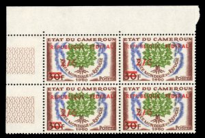 French Colonies, Cameroon #351 Cat$20, 1961 2sh6p on 30fr, corner margin bloc...