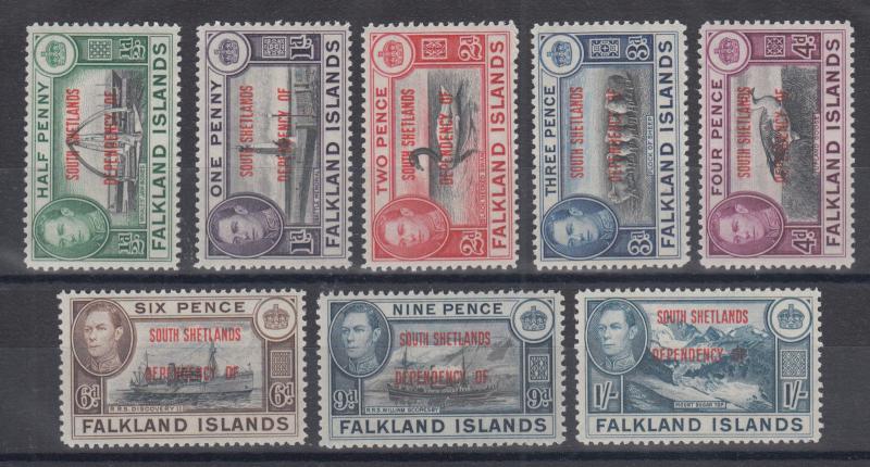 Falkland Islands Dependency, So. Shetlands, Sc 5L1-5L8 MLH. 1944 red ovpts cplt