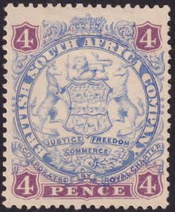 Rhodesia 1896 #30b vf-mh ng; 4p Blue & Red Lilac