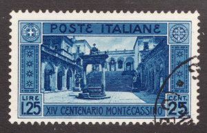 1929 ITALY Used Sc #236 - XIV CENTENARIO MONTECASSINO Architecture Stamp cv$45