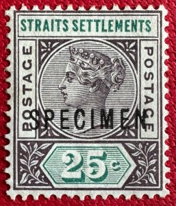 MALAYA 1892-99 SPECIMEN opt STRAITS SETTLEMENTS QV 25c MLH SG#103s M5435