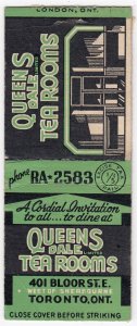 Canada Revenue 1/5¢ Excise Tax Matchbook QUEENS DALE TEA ROOMS Toronto