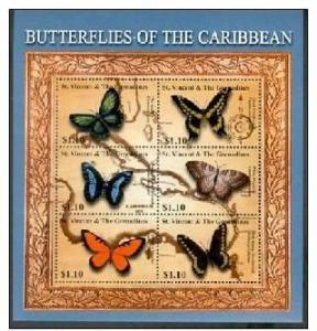 VINCENT GRENADINES SHEET BUTTERFLIES INSECTS