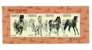 Bequia 2002 - Year of the Horse - Strip of 4 Stamps -  Scott #313 - MNH