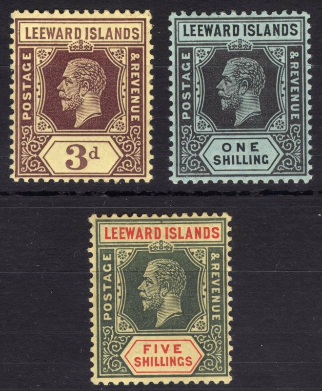 Leeward Is 1913 3d-5s GV WHITE BACK SG51a-57a Scott 58-60 LMM/MLH Cat£225($303)