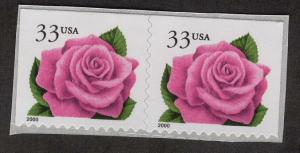 2000 - PINK ROSE - MNH Pair Bklt # 3052E