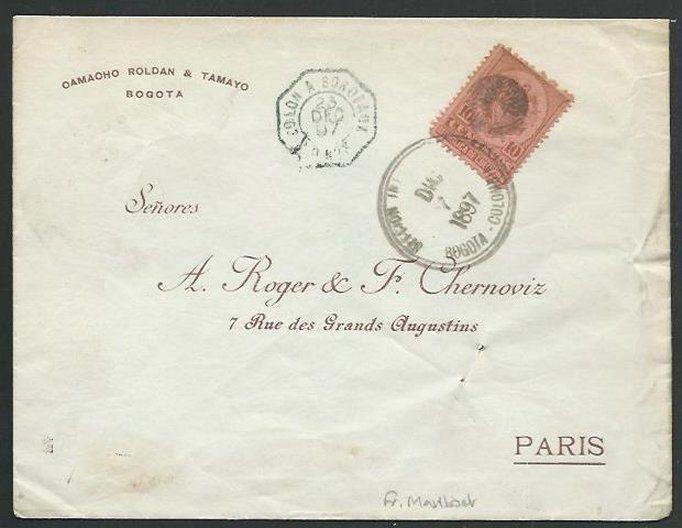 COLOMBIA 1897 10c on cover to Paris - French Mailboat etc..................61298