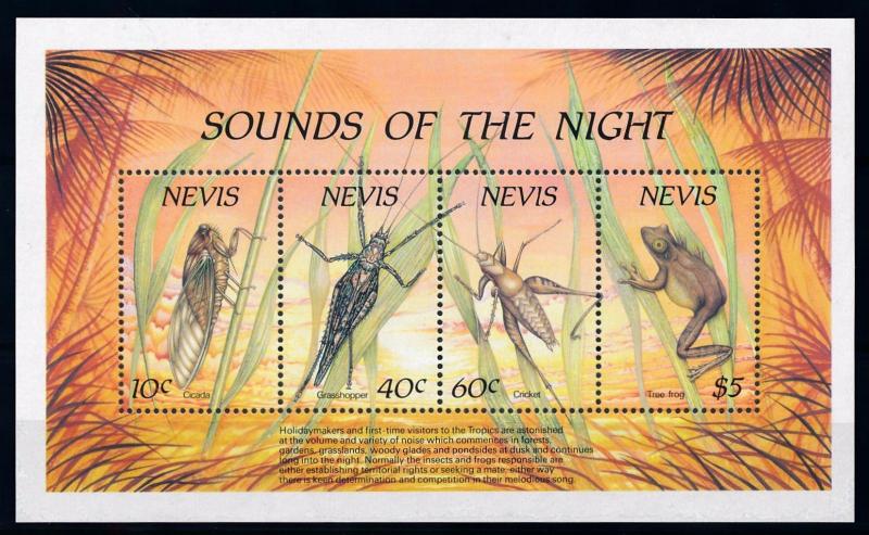 [71075] Nevis 1989 Insects Grasshopper Cricket Frog Souvenir Sheet MNH