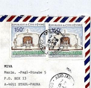 IVORY COAST 1993 Cover Missionary Air Mail MIVA MONUMENTS CM55