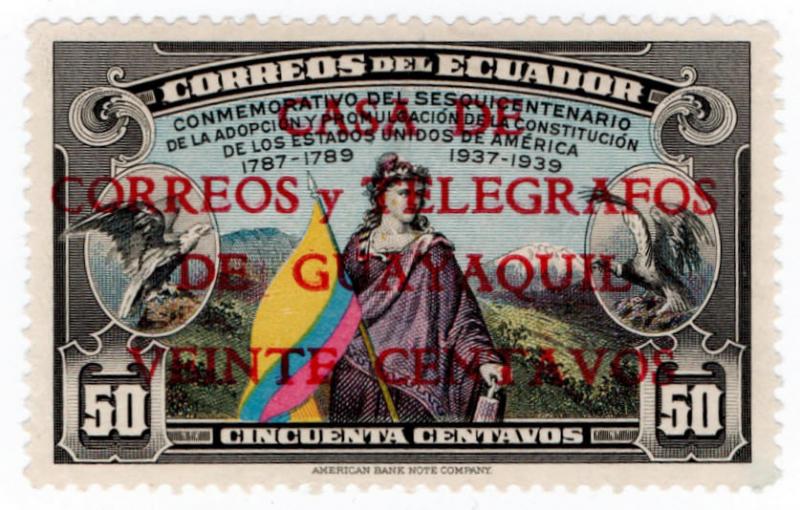 (I.B) Ecuador Postal : Anniversary 50c (Guayaquil overprint)