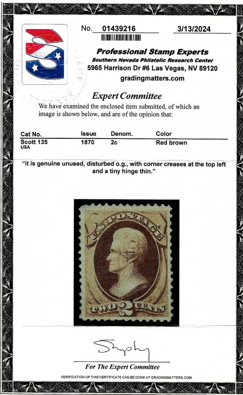 135 Mint,DG,HR... PSE Certificate... SCV $1,000.00... VF/XF