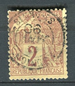 FRENCH COLONIES; 1880s General issue used 2c. value + Postmark, Reunion