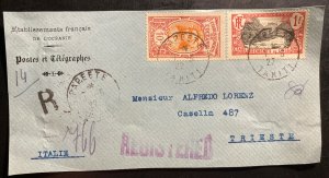 1922 Papeete Tahiti Registered Front Cover to Trieste Italy Sc#26