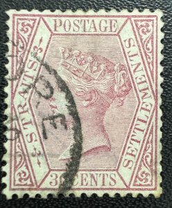 'MALAYA 1883-91 STRAITS SETTLEMENTS QV 30c Used Wmk CA SG#69 M5653