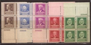 US Stamp - 1940 Famous American Scientists - Set of 5 Plate Blocks MNH #874-8