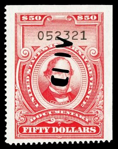Scott R725 1958 $50.00 (un)Dated Red Documentary Revenue Used VF