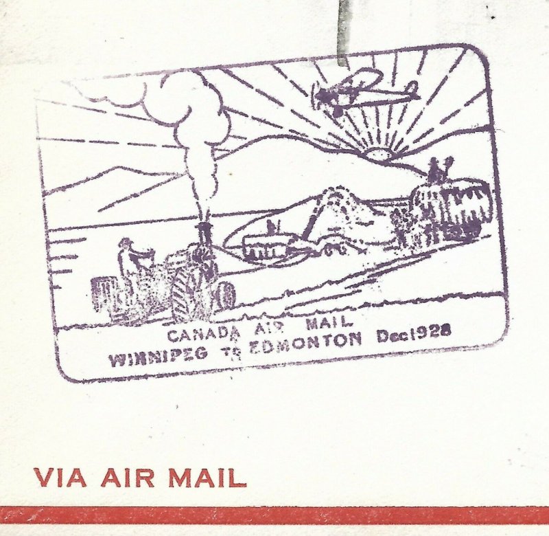 Doyle's_Stamps: Canadian Postal History: Winnipeg-Edmonton 1st Flight Cover