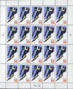 Winter Sports Alpine Skiing Complete Sheet of Twenty 32 Cent Stamps Scott 3180