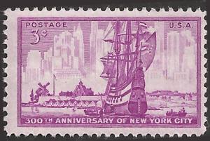 # 1027 MINT NEVER HINGED NEW YORK CITY 300TH ANNIV.