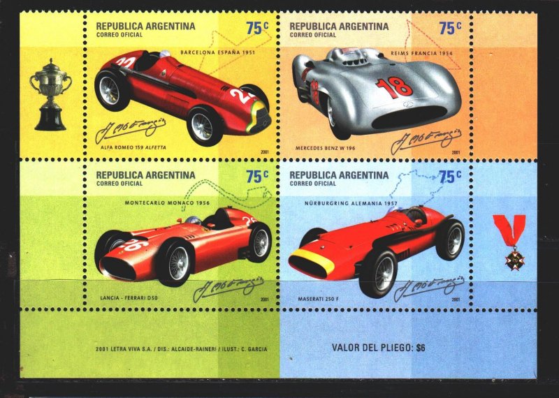 Argentina. 2001. 2682-85. Racing cars. MNH. 