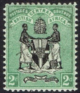 BRITISH CENTRAL AFRICA 1896 ARMS 2D WMK CROWN CA