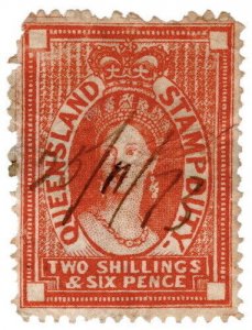 (I.B) Australia - Queensland Revenue : Stamp Duty 2/6d (1872) Burele Band