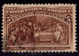 US Stamp #234 5c Columbian USED SCV $8.50