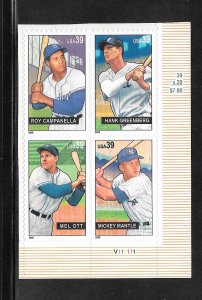 #4080-4083 MNH Baseball Sluggers 39c Plate Block