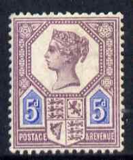 Great Britain 1897 QV Jubilee 5d die I mounted mint and u...