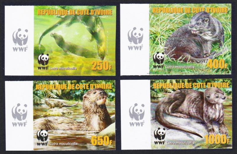 Ivory Coast WWF Speckle-throated Otter 4v Reprint Left margins MI#1353B-56B