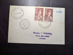 1941 France First Day Cover FDC Paris RP to Vielle Saint Girons Landes