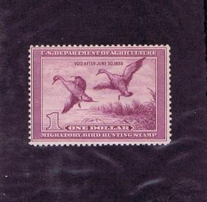 SCOTT# RW5 UNUSED OG NH ONE DOLLAR $1 DUCK STAMP, 1938, F-VF, PF CERT.  LOOK