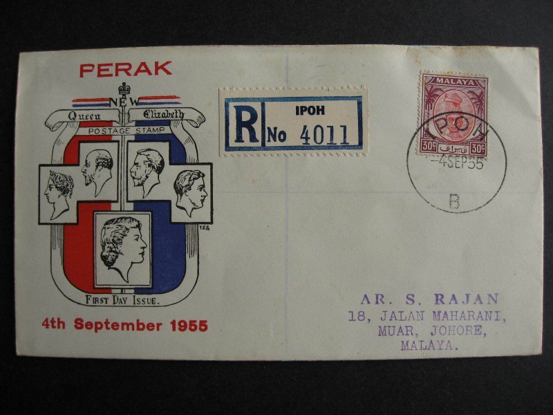 Malaya Perak Sc 124 FDC first day cover TES cachet some foxing see pictures