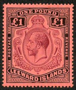 Leeward Islands SG80 One Pound Purple and Black on Red U/M