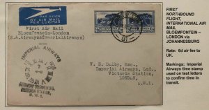 1936 Bloemfontein South Africa Airmail First Flight Cover FFC To London England