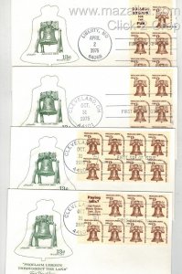 1975 AMERICAN SERIES 13c LIBERTY BELL SET OF 4 DIFFERENT BOOKLET FDCs ARTMASTER