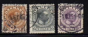 Denmark Sc 132-4 1913-20 Christian X  Hi values stamp set used