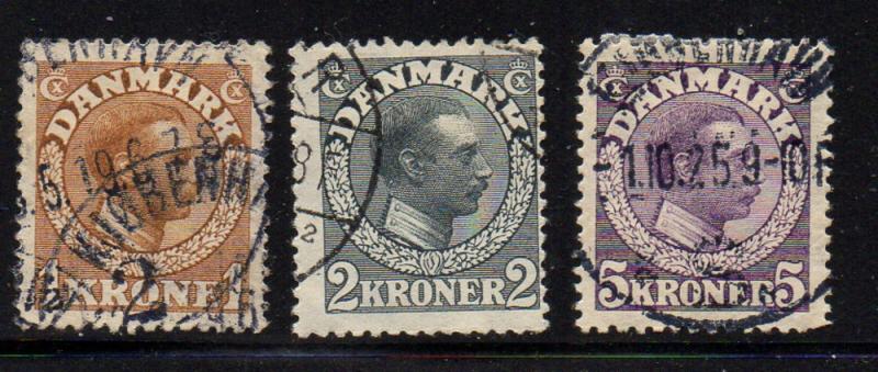 Denmark Sc 132-4 1913-20 Christian X  Hi values stamp set used