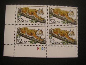 Scott 2482, $2 Bobcat, PB4 #9999 1 LL, Flora & Fauna, MNH Beauty