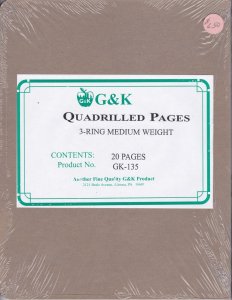 KAPPYSstamps G & K 20 MEDIUM WEIGHT QUADRILLED PAGES FOR THREE RING BINDER #9