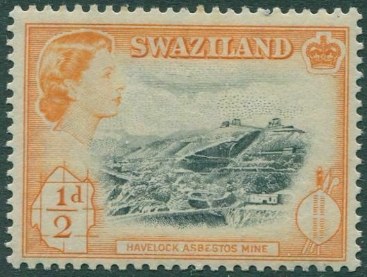 Swaziland 1956 SG53 ½d black and orange Havelock Asbestos Mine QEII MLH