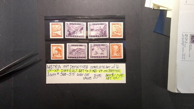 Austria 1947 Definitives  Scott# 500-515 complete MNH VF-XF set of 16